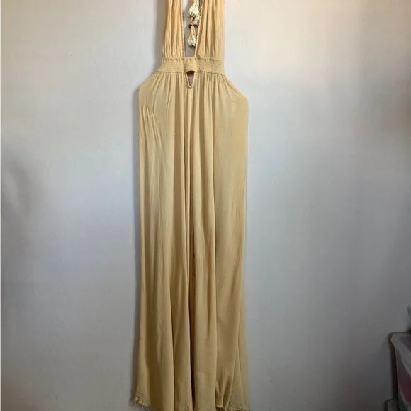 Free People Look Into the Sun Yellow Halter Maxi Dress Medium Boho